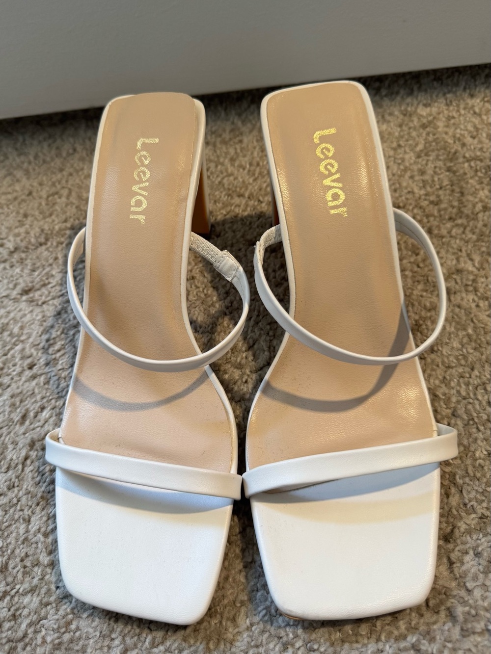 White Square-Toe Strappy Mule Heels